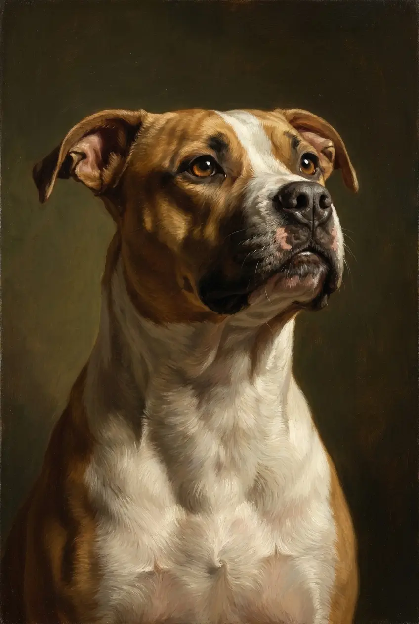 Candle Light pet portrait — single warm light source, deep shadow
