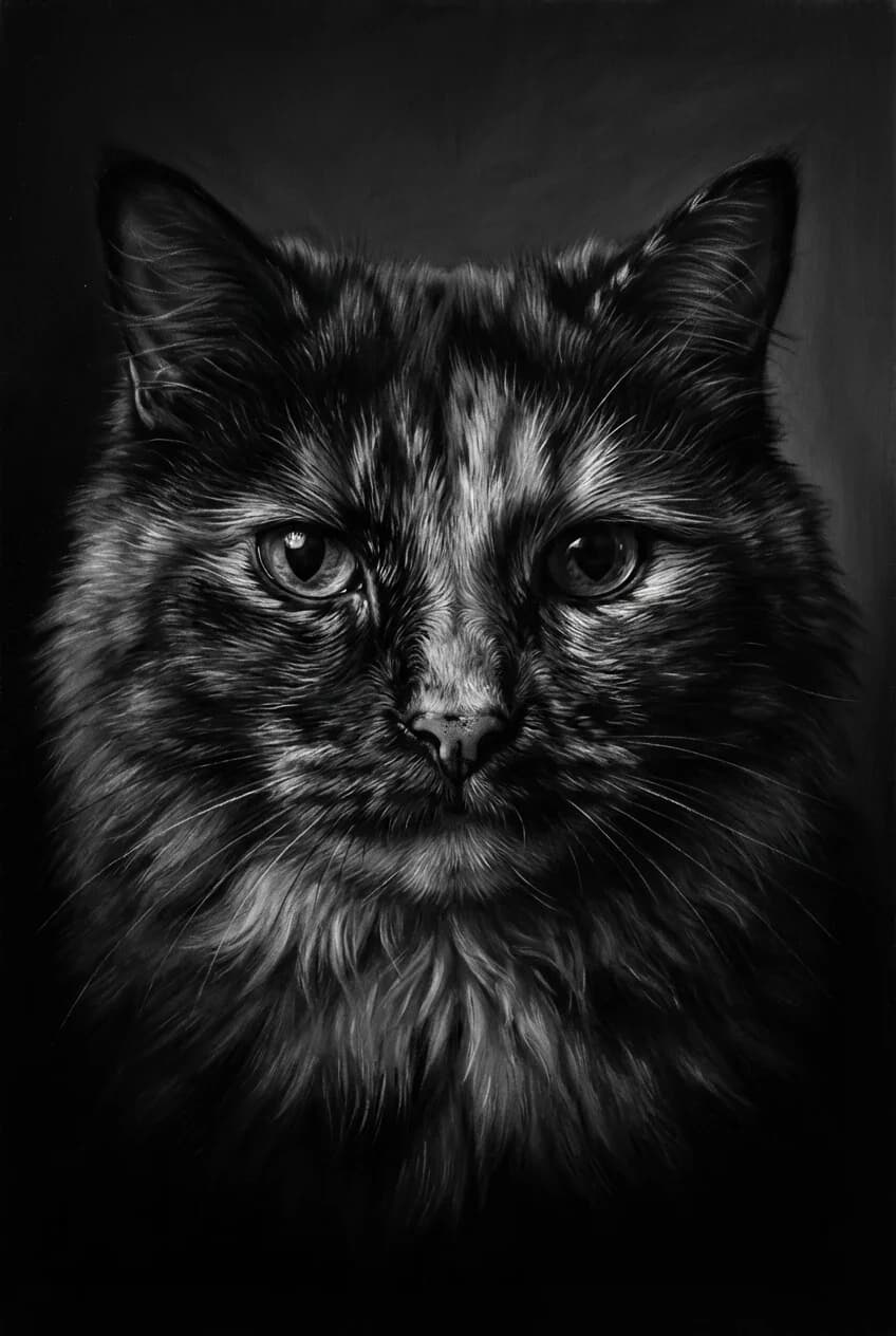 Memorial dachshund portrait in dramatic charcoal style